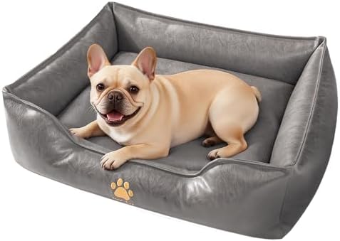 SOMAHE Waterproof Leather Dog Bed, Bolster Couch, 24x19x9 Grey