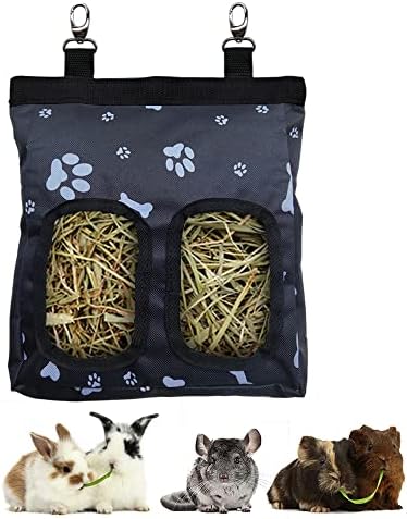 RIOUSSI Guinea Pig Hay Feeder, Hanging Rabbit Hay Feeder Bag. Black Paws