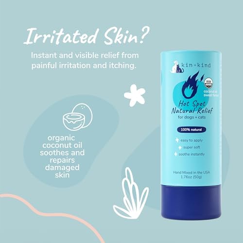 kin+kind Hot Spot Treatment for Dogs & Cats- Itch Relief, Skin Soothing and Healing Balm - Coconut Oil, Beeswax, Sweet Fennel Oil - All Natural - Made in USA