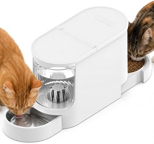 JUNSPOW Automatic Cat Feeder 2-in-1 Set with Stainless Steel Bowls