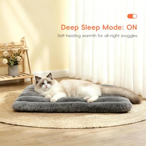Cat Bed Mat for Indoor Cats, Self Warming Plush Cat Bed, 23.6"x15.7" Grey