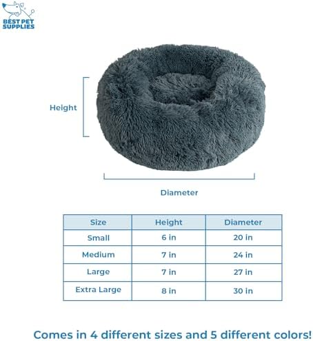 Best Pet Supplies Round Calming Dog Bed for Small, Medium & Large Dogs, Plush Donut Cuddler Pet Bed w/Raised Rim for Head, Neck Support, Anti-Slip Bottom Washable Bed - Gray, 24 x 24 x 7