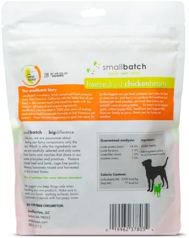 smallbatch Freeze Dried Whole Chicken Heart Treats for Dogs & Cats, 3.5oz