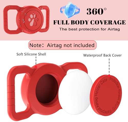 SANKALA [1 Pack] Waterproof Dog Airtag Holder, Red