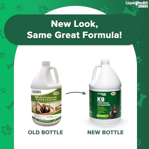 LIQUIDHEALTH 128 Oz K9 Vegetarian Liquid Glucosamine for All Dogs Canines - Chondroitin, MSM, Omega 3, Anti Oxidants Hyaluronic Acid – Joint Health, Dog Vitamins Hip Joint Juice, Joint Oil - 1 Gallon