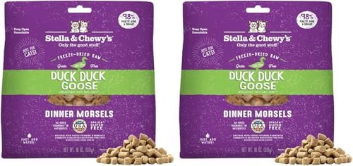 Stella & Chewy's Freeze-Dried Raw Cat Dinner Morsels - Premium Duck & Goose Recipe with 98% Cage-Free Poultry-& Organs - Natural Grain-Free Cat-& Kitten Food - Made in USA - 18 oz,(Pack of 2)