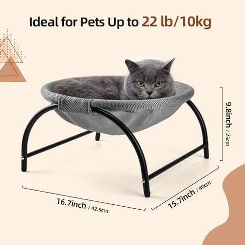 LIFLIX Raised Cat Hammock Bed, Free Standing Cat Cot with Washable Mesh, Pet Bed for for Kittens, 17.1 x 17 x 9.5 inches