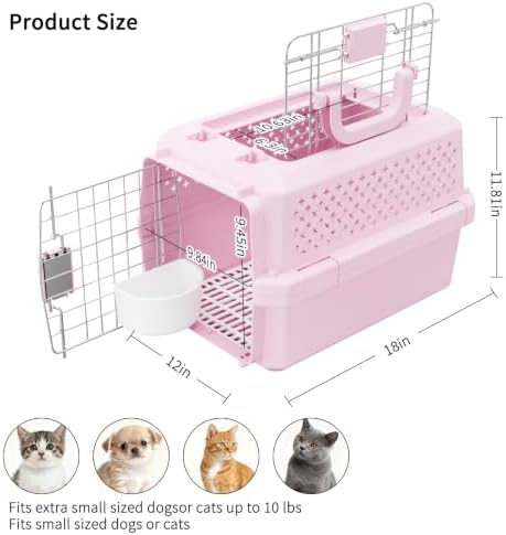 RIZZARI Airline Pet Carrier: Hard-Sided Small Cat & Dog Crate with Bowl