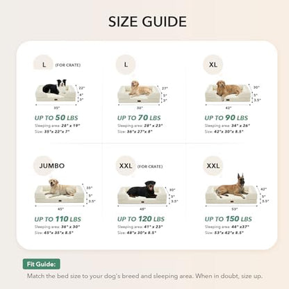 Orthopedic Washable Dog Bed for Extra Large Dogs, 48x30in, Beige