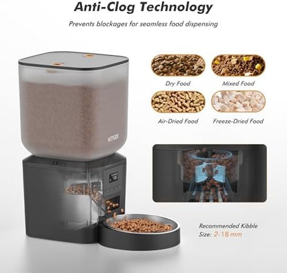 Automatic Dog Feeder - 8L/34 Cups Large Capacity Automatic Cat Food Dispenser with LCD Screen, Large Food Tray, Battery Operated, Timed Cat Feeder, Up to 50 Portions 6 Meals Per Day, Keeps Fresh