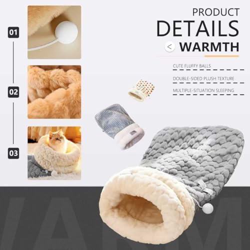 Cat Winter Sleeping Bag Soft Warm Cozy Pet Bed Sack for Indoor Cats or Small Dogs Durable Washable Sleeping Pad (Beige, Medium)