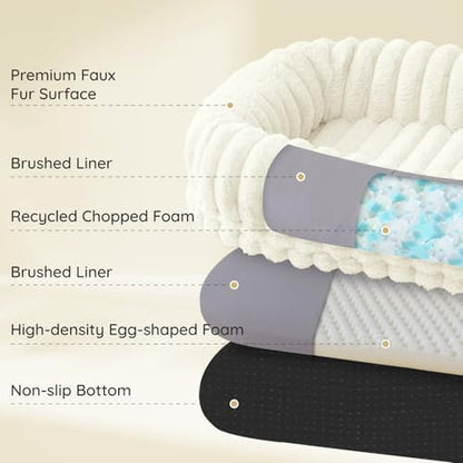 ChiXnuggle Orthopedic Human Dog Bed,Striped Faux Fur Washable Cover,Blanket