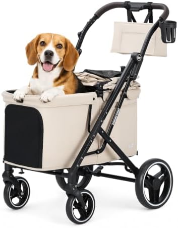 X6 Pet Stroller for Medium Large Pets Up to 70Lbs, Beige
