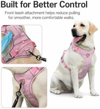 PawWave No Pull Dog Harness with Built-in Hidden AirTag & GPS Tracker Holder, Reflective Adjustable Escape-Proof Vest Harness for Small & Medium Dogs (Pink, S)