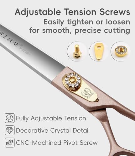 7'' Professional Dog Grooming Scissors Set Rose Gold 440C Stainless Steel Straight Thinning Curved Chunker Shears 4pcs Set for Pet Grooming Services Dogs and Cats