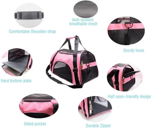 ZaneSun Cat Carrier,Soft-Sided Pet Travel Carrier for Cats,Dogs Puppy Comfort Portable Foldable Pet Bag Airline Approved (Medium-LightPink)