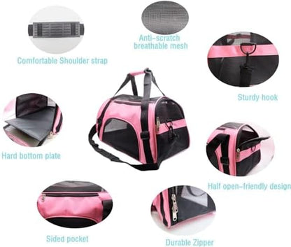 ZaneSun Cat Carrier,Soft-Sided Pet Travel Carrier for Cats,Dogs Puppy Comfort Portable Foldable Pet Bag Airline Approved (Medium-LightPink)