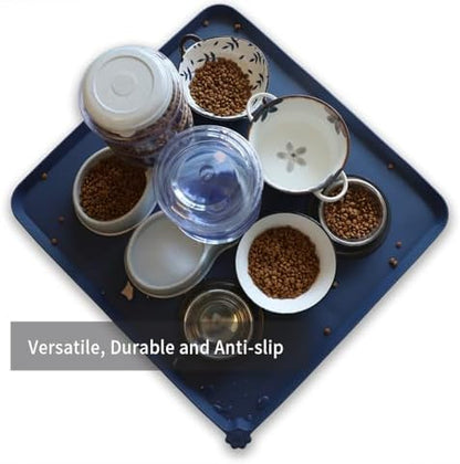 Hoki Found XX-Large Silicone Pet Food Mats - Non-Slip Dog & Cat Bowl Placemats - Waterproof Feeding Mats - Ink Indigo