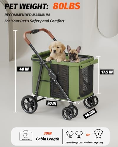 Dog Stroller for Large & Medium Dogs Up to 80 Lbs, Military Green