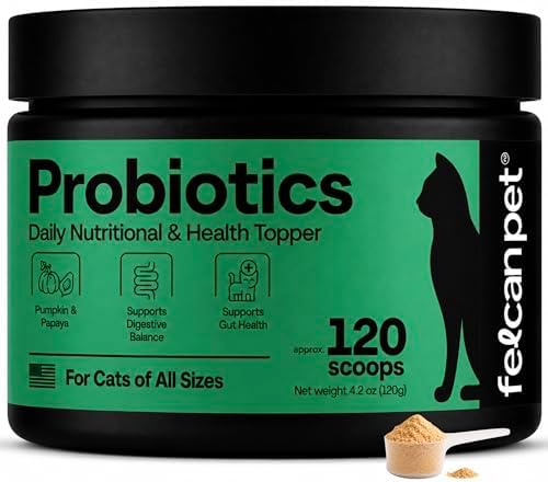 Cat Probiotic Powder for Digestive Balance & Gut Health – Daily Pet Supplement with Pumpkin, Papaya & 6 Probiotic Strains – Supports Gut Flora & Digestive Comfort – 120 Scoops