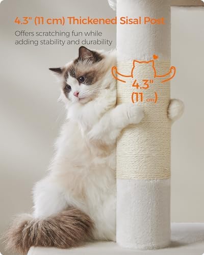 Feandrea Cat Tree, 40.6-Inch Tall Cat Tower, Cute Plush Condo, Cream White