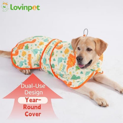LovinPet 3-in-1 Dog Warm Winter Coat & Bathrobe, Orange Dinosaur Fleece, M