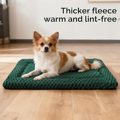 Dog Bed Crate Mat, Soft Durable Washable Anti-Slip Kennel Pad for Dogs & Cats, Reversible (Dark Green, L(35"*23"*1.5"))