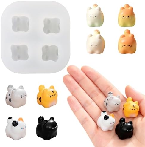 Cute Tiny Cat Resin Silicone Mold Micro Dollhouse Animal Epoxy Casting Mold for DIY Resin Art Fairy Garden Miniatures Landscape Crafts Decor(4-Cavity)