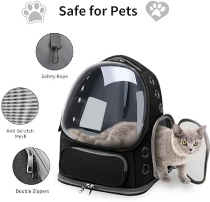 Cat Backpack Carrier for Cats and Small Dogs, Breathable Cat Bubble Backpack, Airline Approved Pet Travel Carrier for Hiking Camping Outdoor(Black)