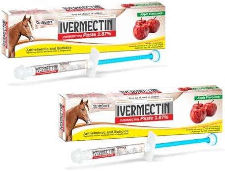 Horse Ivermectin Paste 1.87% – Apple Flavored Oral Horse Dewormer Syringe – 6.08g Tube Treats Horses Up to 1250 LB 2 Pack