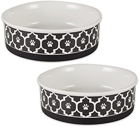 Bone Dry Lattice Collection Pet Bowl & Canister, Large Set, 7.5x2.4 inches, Black, 2 Piece