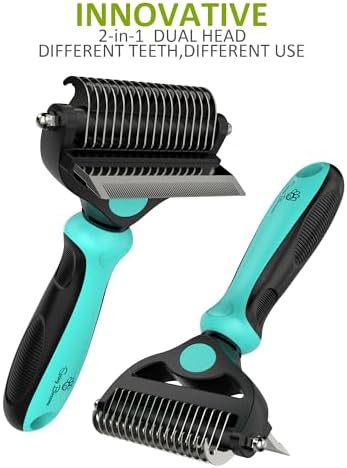 Spring Blossoms-2 in 1 Professional Grooming Rake for Cats & Dogs-Dematting Comb for Easy Mats & Tangles Removing,Pet Brush Safe No More Nasty Shedding and Flying Hair (Cyan)