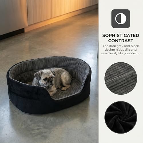 Medium Dog Bed Cat Bed 18x26 Inch, Calming Pet Bed for Dogs & Cats, Machine Washable Dog Bed，Half-Enclosed Open-Top Velvet Anti-Anxiety Bed, Cozy Snuggle Bed (Black)