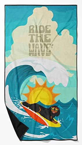 Caroline's Treasures MLM1197TWL3060 Surfer Dog Black and Tan Cavalier Spaniel Premium Beach Towel Oversized Towel Beach Blanket, Pool, Beach Essentials, Yoga, Premium Bath Towel, Quick Dry Plush
