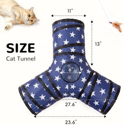 Tempcore Cat Tunnel, 3-Way Collapsible Toy for Indoor Cats, Pentagram
