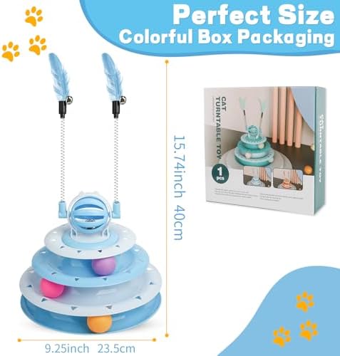 Goosheep Cat Toy Interactive Pet Plaything for Indoor Kitten Interactive Kitty Puzzle Ball with 2 Cat-Tease (Blue)
