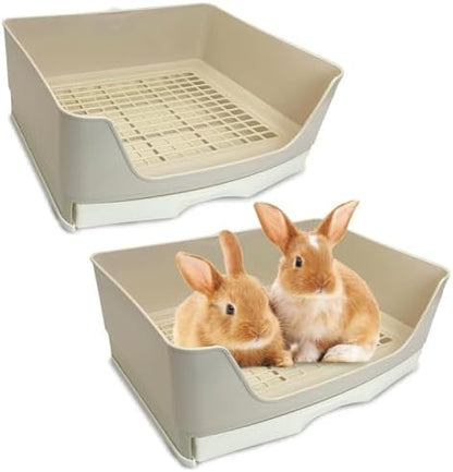 kathson 2PCS Large Rabbit Litter Box Trainer, Potty Corner Toilet with Drawer Bigger Pet Pan for Adult Hamster, Guinea Pig, Ferret, Galesaur, Bunny and Other Animals (Brown)