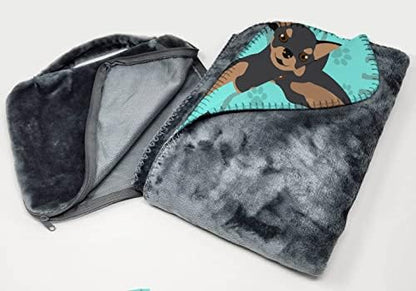 Caroline's Treasures MLM1067TBLT Black and Tan Chihuahua Soft Travel Blanket with Bag Airplane Blanket, Indoor Outdoor Camping Blanket for Traveling, Picnics, Beach Trips, Concerts