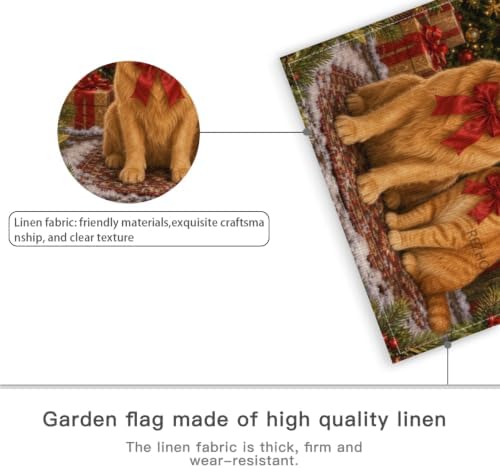 Christmas Pet House Flag 28x40 Inch Merry Holiday Golden Retriever Orange Cat Red Bows Tree Gifts Snowy Farmhouse Outdoor Yard Lawn Porch Double Sided Banner Welcome Decor