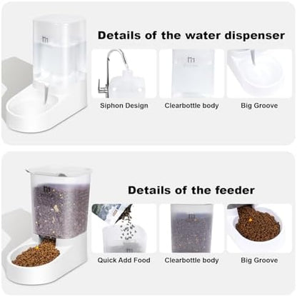 Marchul Dog Feeder, Gravity Cat Feeder and Water Dispenser Set, Automatic Pet Food Bowl and Waterer Large Capacity for Small Medium Pets Puppy Kitten Rabbit (1 Gallon / 3.8L)