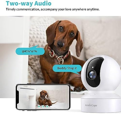 Armorcope Pet Camera, 2K HD Dog Camera with Phone APP, 360° Pan/Tilt View Puppy Cam, One Click Call for Baby Monitor, MagivPix Night Vision,Motion Tracking Alarm with Cloud/Local SD -2 Pack
