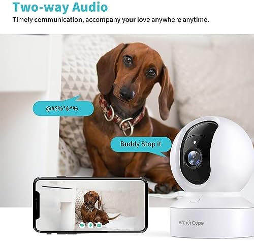 Armorcope Pet Camera, 2K HD Dog Camera with Phone APP, 360° Pan/Tilt View Puppy Cam, One Click Call for Baby Monitor, MagivPix Night Vision,Motion Tracking Alarm with Cloud/Local SD -2 Pack
