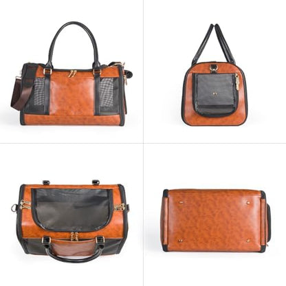Dog Soft-Sided Carriers Pet Carrier for Small Dogs Cats, Fashion PU Leather Small Dog Carrier Pet Purse, Airline Approved Travel Pet Carrier for Puppy Kitten Small Animals