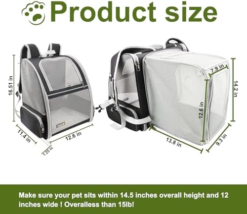 Texsens Innovative Traveler Bubble Backpack Pet Carriers for Cats and Dogs (Expandable-Black)