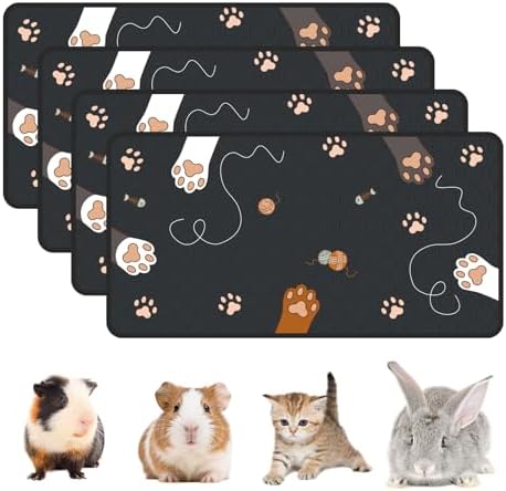 4-Pack Guinea Pig Cage Liner Washable, 24in x 47in Ultra-Absorbent Guinea Pig Bedding for Cage Non-Slip Leak-Proof Pee Pads for Dogs Rabbit Bunny Cat Litter Mat, Black