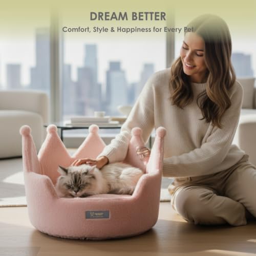 NANDOG Crown Dog Bed for Medium Dogs & Cats, Round Cloud Ultra Plush Fabric