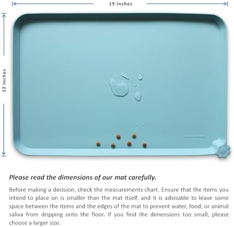Hoki Found Silicone Non Slip Pet Food Mats - Dog Cat Bowl Placemats - Waterproof for Carpet - Light Turquoise