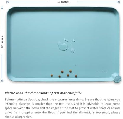 Hoki Found Silicone Non Slip Pet Food Mats - Dog Cat Bowl Placemats - Waterproof for Carpet - Light Turquoise