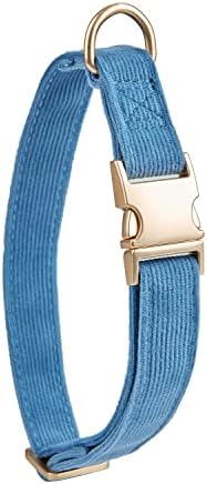 Soft Corduroy Fibric Dog Collar with High Grade Metal Buckle, for Small Dogs.(Blue,Small:10-15")