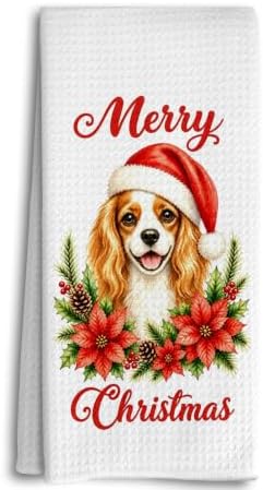Christmas Cavalier King Charles Kitchen Dish Towels Dishcloth 16x24